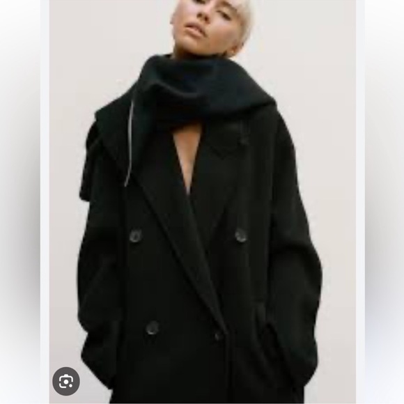 NWT ZARA Double Faced Black Wool Blend Double Breasted Long Oversized Coat - Picture 8 of 13